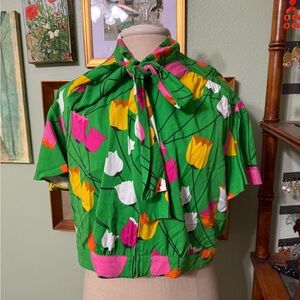 Trashy Diva Green Floral Blouse with Bow